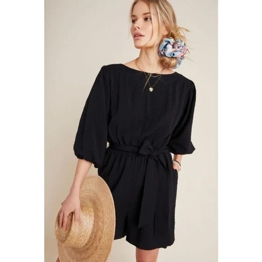 Anthropologie Francesca Balloon Sleever Romper XS Black Minimalist Casual